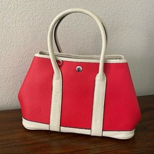 FLAW* Red Cream Colorblock TPM Garden Party Satchel Bag Crossbody S3